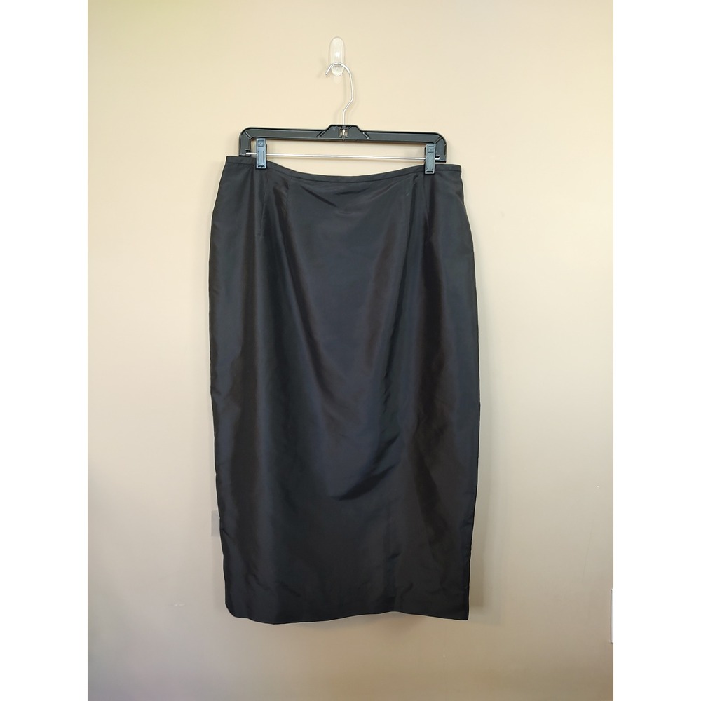 Marisa Baratelli Black 100% Thai Silk Midi Pencil Skirt Size 12 Formal Business
